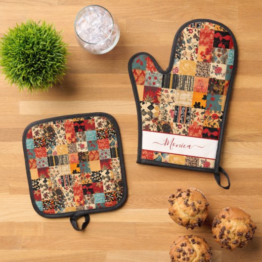 Patchwork Quilt-effect Ovenwant & Pannenlap Set (Top down)