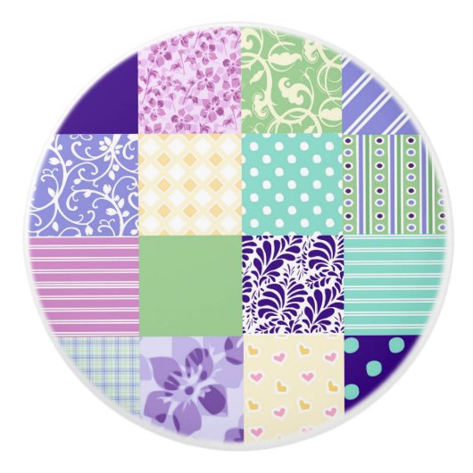 patchwork Quilt geïnspireerde deurknop Keramische Knop (Voorkant)