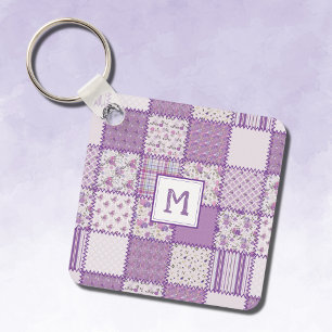 patchwork Quilt in Roze Purples Sleutelhanger