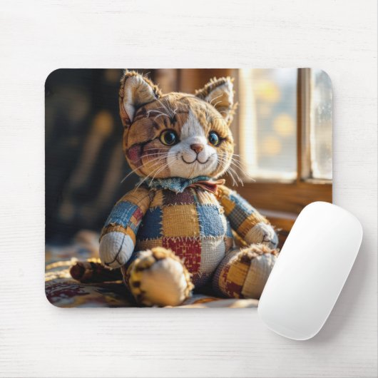 Patchwork quilt kat in het raam muismat (Met muis)