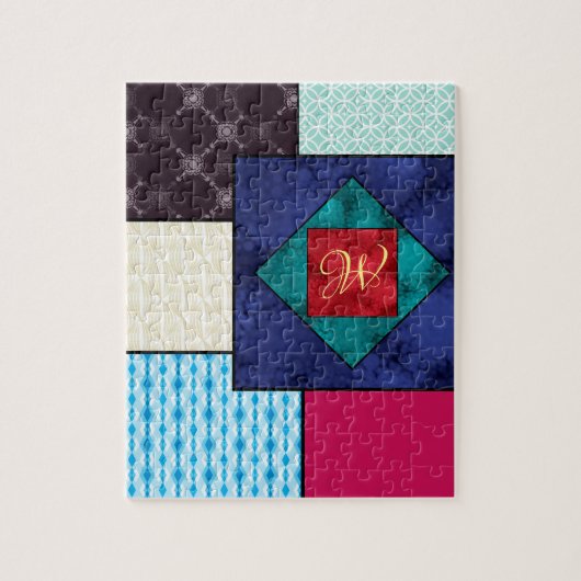 Patchwork Quilt Monogram Legpuzzel (Verticaal)