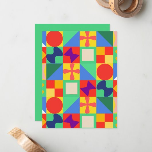 Patchwork Quilt Notitiekaartje (Voorkant / Achterkant in situ)