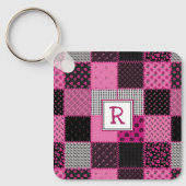  patchwork Quilt roze en zwarte Sleutelhanger (Voorkant)