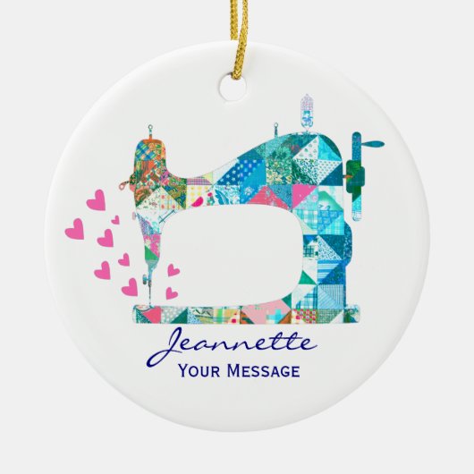 Patchwork Quilt Sewing Machine Keramisch Ornament (Voorkant)