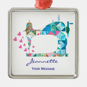 Patchwork Quilt Sewing Machine Metalen Ornament