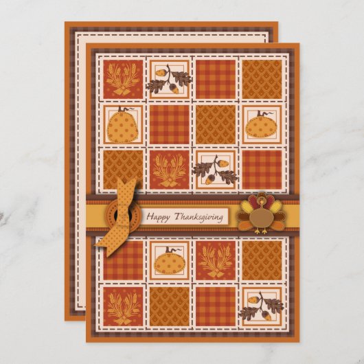 Patchwork Quilted-look-Thanksgiving Kaart (Voorkant / Achterkant)