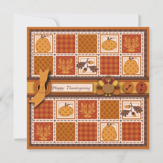 Patchwork Quilted-look-Thanksgiving Kaart (Voorkant)