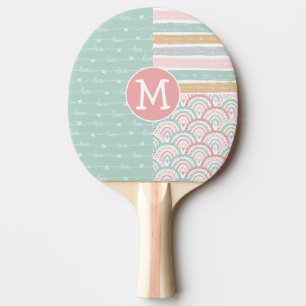 Patchwork Rainbow Hearts Monogram Ping Pong Paddle Tafeltennisbatje