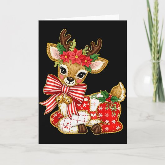Patchwork Reindeer Preppy Girly Christmas Xmas Hol Kaart (Voorkant)