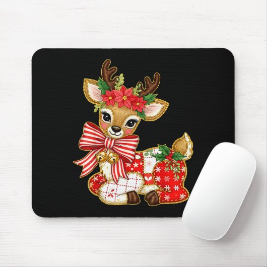 Patchwork Reindeer Preppy Girly Christmas Xmas Hol Muismat (Met muis)