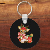 Patchwork Reindeer Preppy Girly Christmas Xmas Hol Sleutelhanger (Voorkant)