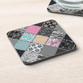 Patchwork retro  kleuren patchwork quilting bier onderzetter (Linkerzijde)