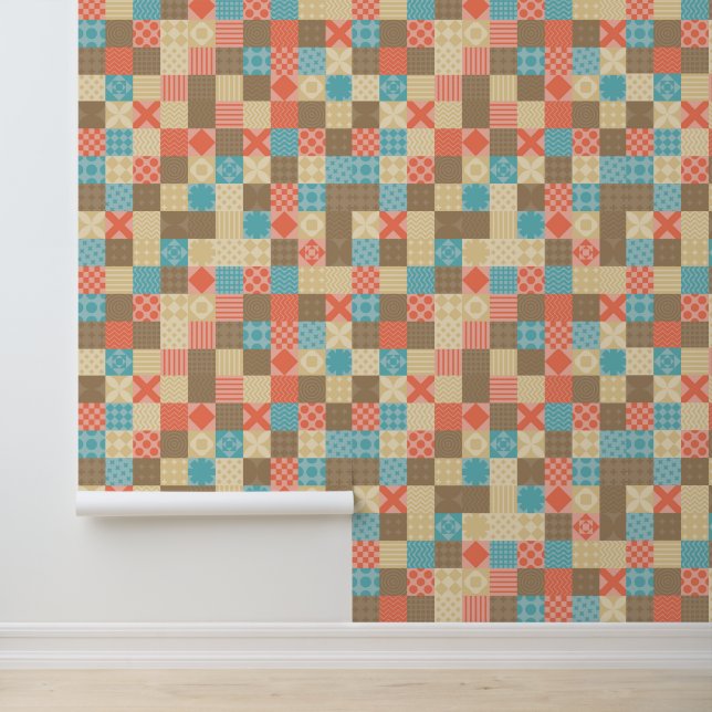 Patchwork retro roze midden eeuw behang (Applicatie)