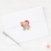 Patchwork Roos Beer met hart Vierkante Sticker (Envelop)