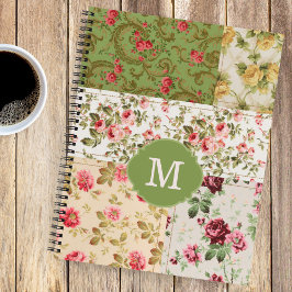 Patchwork Rose Custom Monogram Journal Notebook Notitieboek