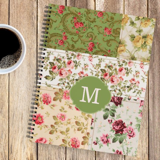 Patchwork Rose Custom Monogram Journal Notebook Notitieboek