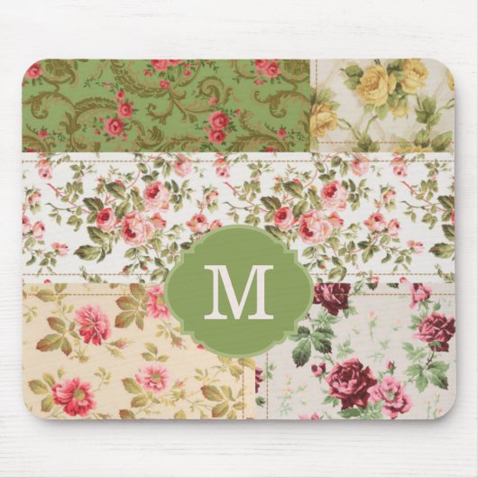 Patchwork Rose Custom Monogram Muismat (Voorkant)