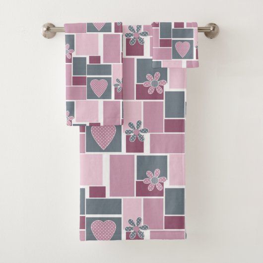 Patchwork rose gris marron de carrés (En situation)