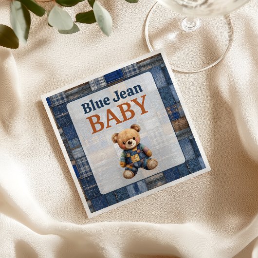 Patchwork Rustic Denim Bear Blue Jean Baby Shower Servet