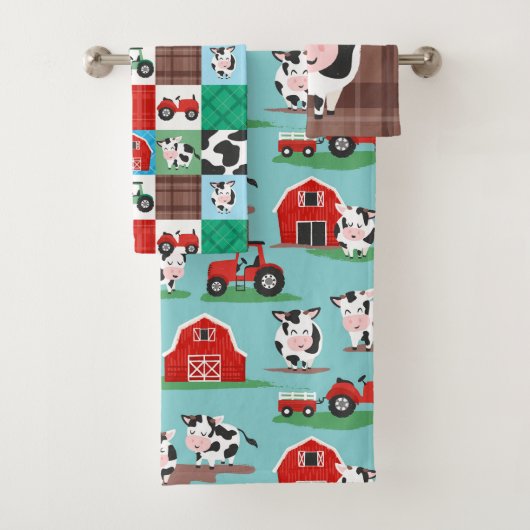 Patchwork Rustique Ferme de Vaches Bleu et Rouge (En situation)