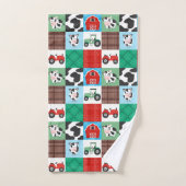 Patchwork Rustique Ferme de Vaches Bleu et Rouge (Serviette à main)