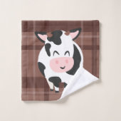Patchwork Rustique Ferme de Vaches Bleu et Rouge (Gant de toilette)