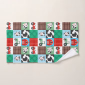 Patchwork Rustique Ferme de Vaches Bleu et Rouge (Serviette à main)