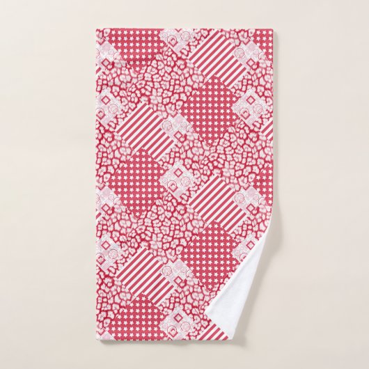 Patchwork rustique rouge et blanc (Serviette à main)