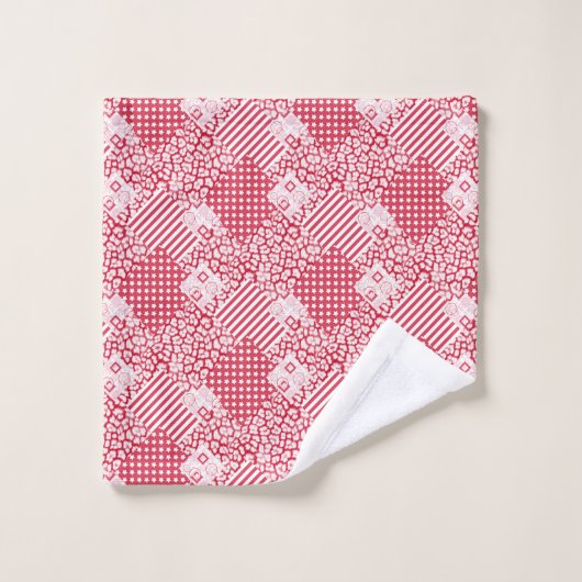 Patchwork rustique rouge et blanc (Gant de toilette)