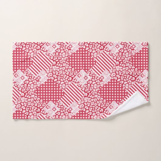 Patchwork rustique rouge et blanc (Serviette à main)