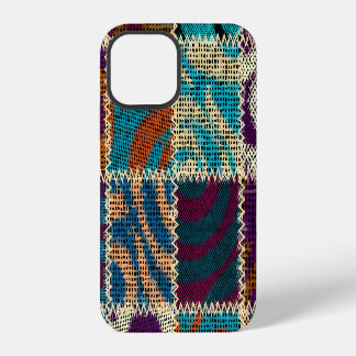 Patchwork ruw canvas imitatie iPhone 12 hoesje