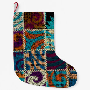 Patchwork ruw canvas imitatie kleine kerstsok