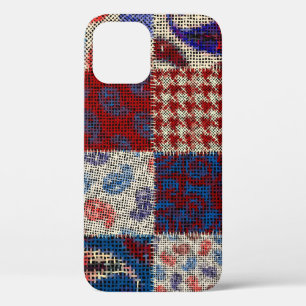 Patchwork ruw canvas, imitatiepatroon. iPhone 12 hoesje