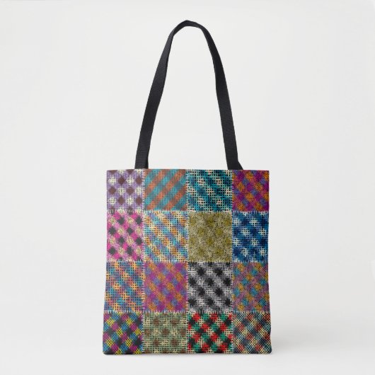 Patchwork ruw canvas vierkanten  draagtas (Voorkant)