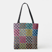Patchwork ruw canvas vierkanten  draagtas (Achterkant)