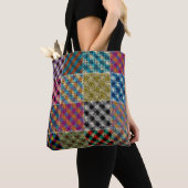 Patchwork ruw canvas vierkanten  draagtas (Dichtbij)
