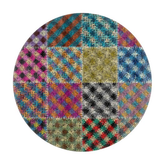 Patchwork ruw canvas vierkanten  snijplank (Voorkant)