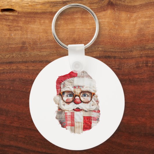 Patchwork Santa Claus Face Preppy Girly Christmas Sleutelhanger (Voorkant)