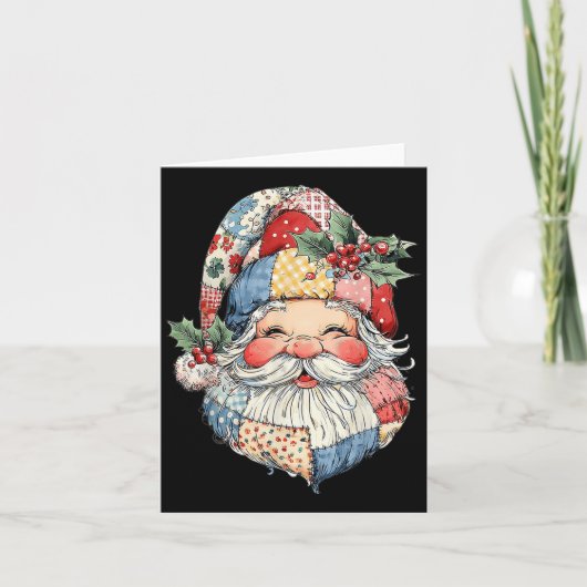 Patchwork Santa Claus Retro Christmas Funny Mannen Kaart (Voorkant)