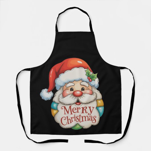 Patchwork Santa Merry Christmas Preppy Kerstmis Schort (Voorkant)