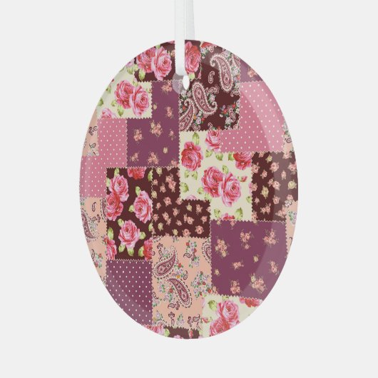 Patchwork Schattige naadloos patroon Glas Ornament (Voorkant links)