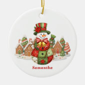 Patchwork Snowman Kerstmis Keramisch Ornament (Voorkant)