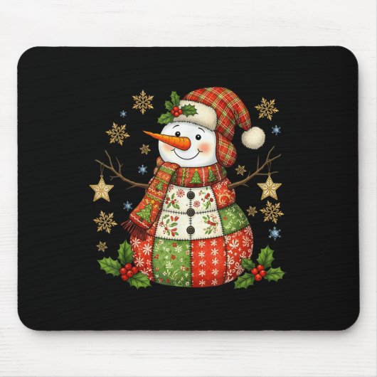 Patchwork Snowman Preppy Girly Christmas Xmas Holi Muismat (Voorkant)
