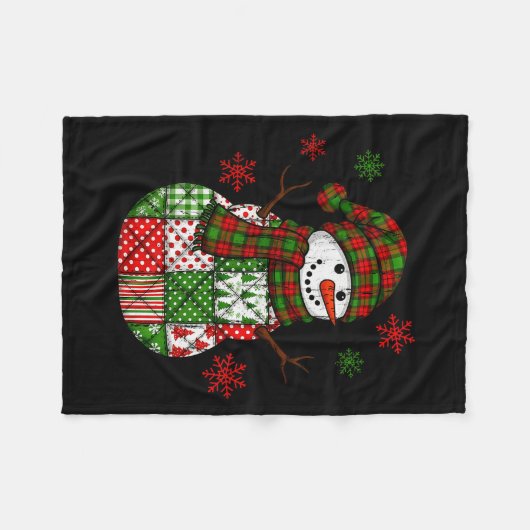 Patchwork Snowman, Retro Funny Christmas Fleece Deken (Voorkant (Horizontaal))