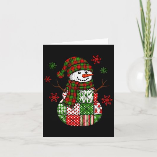 Patchwork Snowman, Retro Funny Christmas  Kaart (Voorkant)