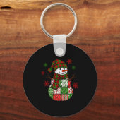 Patchwork Snowman, Retro Funny Christmas Sleutelhanger (Voorkant)