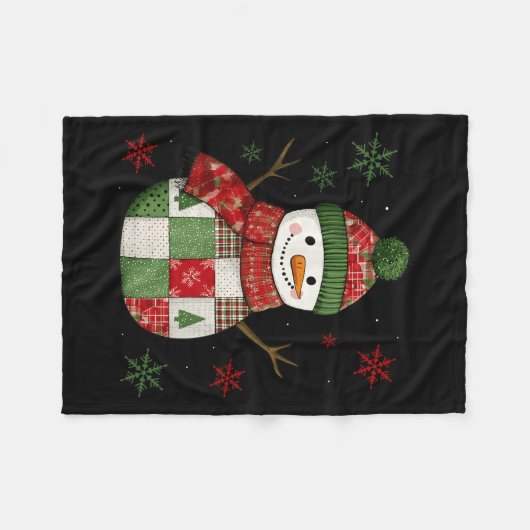 Patchwork Snowman Retro Funny Christmas Snowman Ho Fleece Deken (Voorkant (Horizontaal))