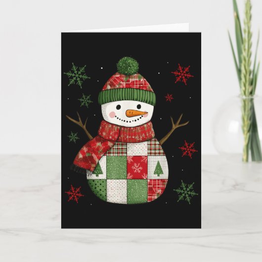 Patchwork Snowman Retro Funny Christmas Snowman Ho Kaart (Voorkant)
