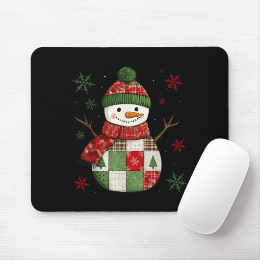 Patchwork Snowman Retro Funny Christmas Snowman Ho Muismat (Met muis)