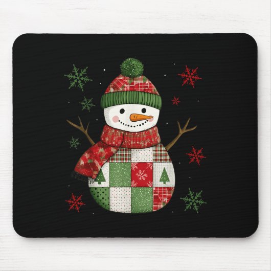 Patchwork Snowman Retro Funny Christmas Snowman Ho Muismat (Voorkant)